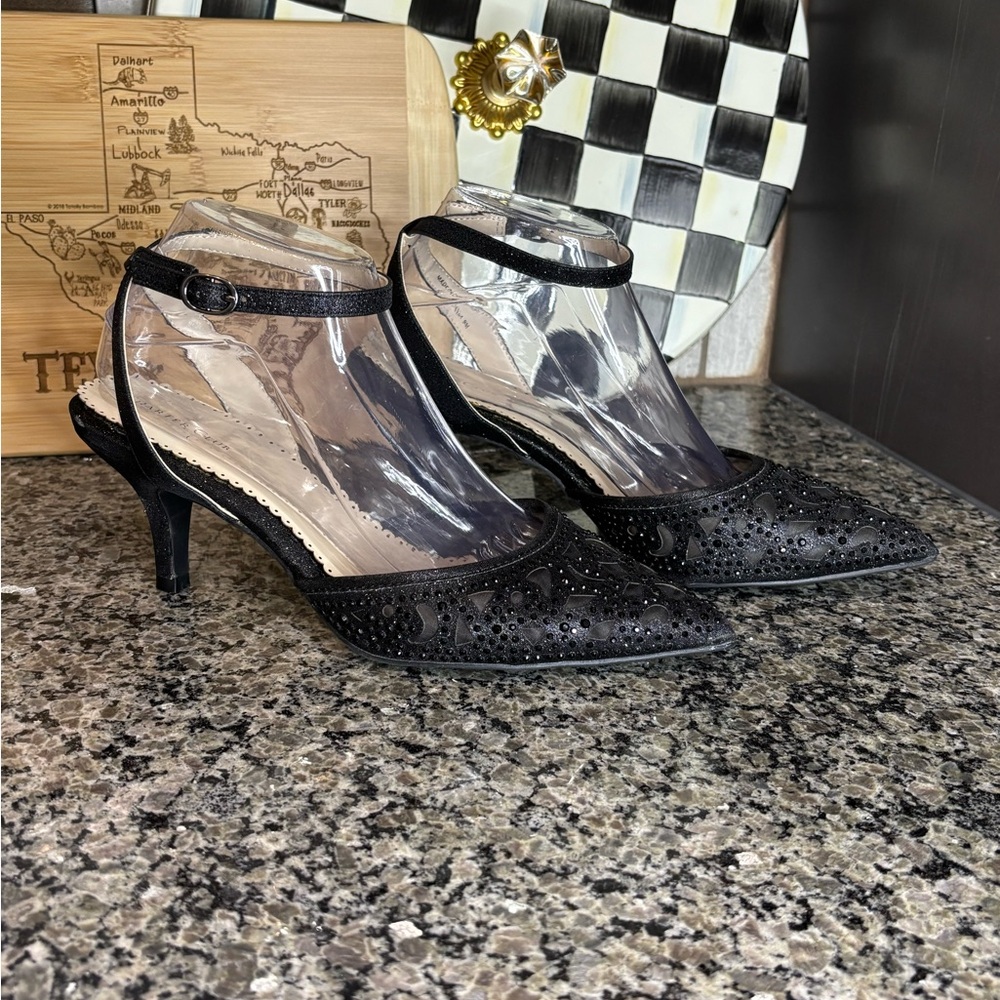 Charter Club Giadaa Black Rhinestone Lace Sparkle Heels Size 9